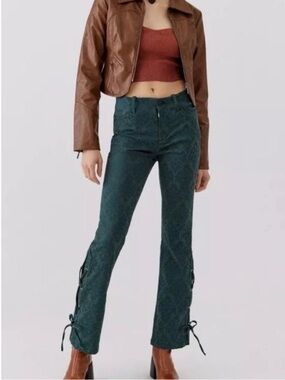 Urban Outfitter Green Demask Print Tie Up Flare Cotton Blend Pants